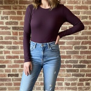 Gilli dark purple Chana long sleeve ribbed stretchy knit bodysuit